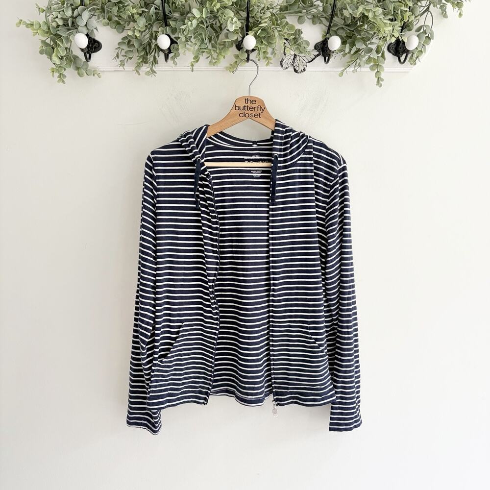 Colibar Women’s Seaside Zip Up Hoodie Navy And White Stripe Pattern Medium